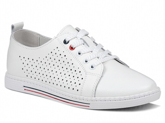 Trampki tenisówki damskie S.Barski LR51-587 całe białe skórzane ażurowe