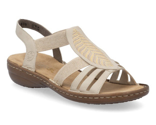 Sandały damskie Rieker 608C0-62 beżowe płaskie wsuwane z gumkami lekkie