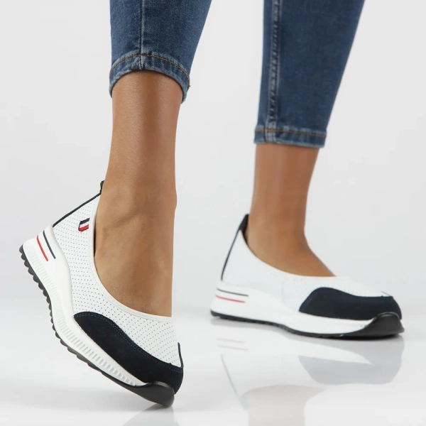 Baleriny damskie skórzane białe na niskiej platformie Filippo DP6134/26