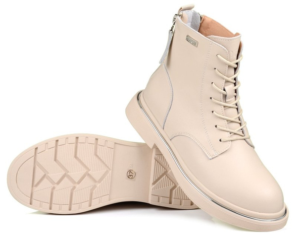 Trzewiki botki damskie beżowe skórzane GOE II2N4015 ocieplane jesienne
