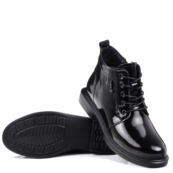 Botki damskie czarne Loretta W9934B skórzane lakierowane ocieplane