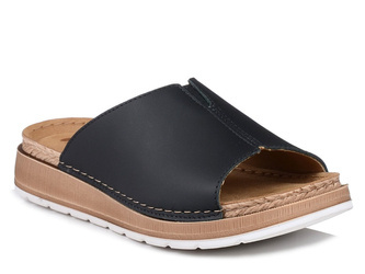 Klapki damskie czarne Inblu GS-3I1 na grubszej podeszwie skórzane lekkie