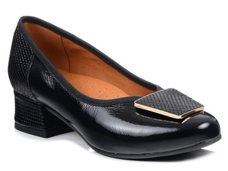 Czółenka damskie na niskim obcasie skórzane czarne wygodne Venetto 1932