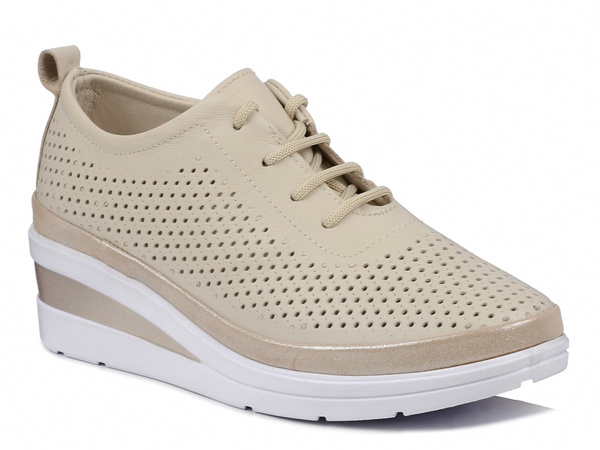 Sneakersy damskie beżowe T.Sokolski W25-150 półbuty skórzane na koturnie