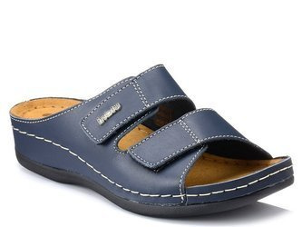 Klapki damskie skórzane Inblu 158D106 z regulacją na rzep granatowe