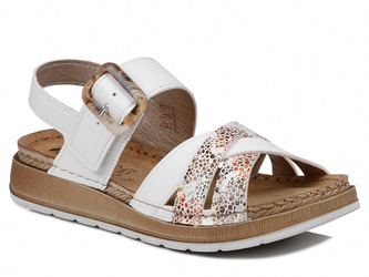 Sandały damskie białe Inblu GS-56 na platformie skórzana wkładka wygodne