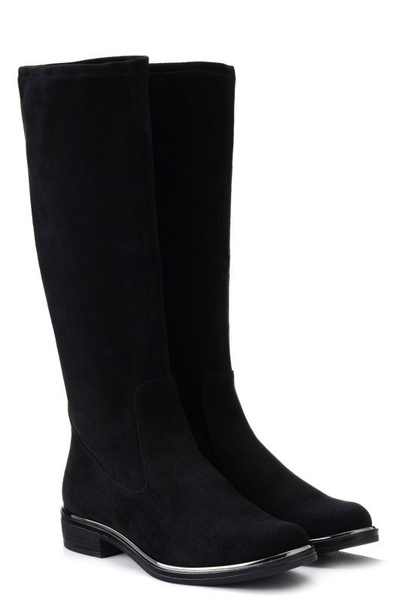 Kozaki damskie zamszowe czarne Caprice 25512 na zamek na płaskim obcasie