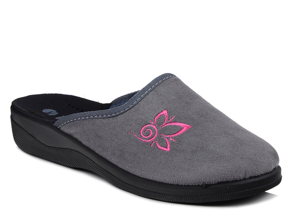  Kapcie damskie pantofle domowe zakryte Inblu CU-2D szare z haftem