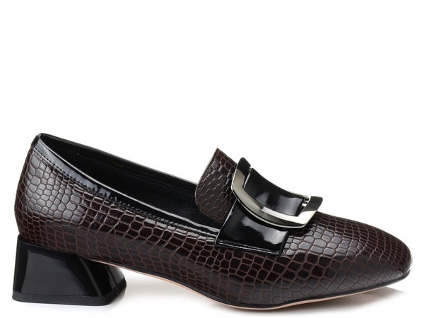 Półbuty damskie na obcasie DiA A4 lakierowane eleganckie brązowe