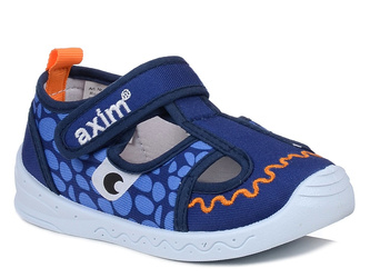 Kapcie dziecięce chłopięce granatowe Axim 25422 na rzep skórzana wkładka