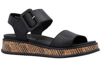 Sandały damskie czarne Rieker W0800-00 na platformie skórzane na rzep