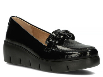 Półbuty mokasyny damskie skórzane Filippo 4128 na koturnie czarne