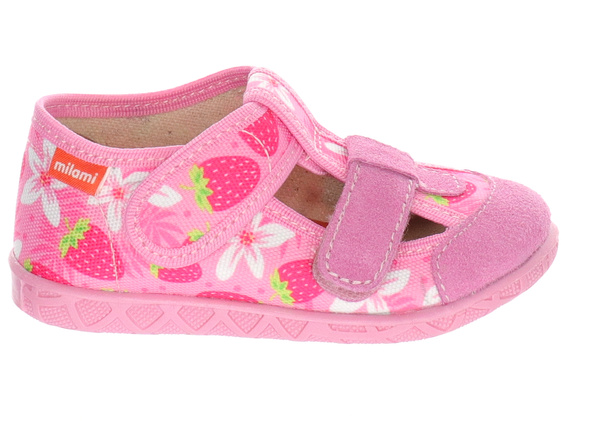 Kapcie dziewczęce do przedszkola róż Milami 118 na rzep szeroki nosek 