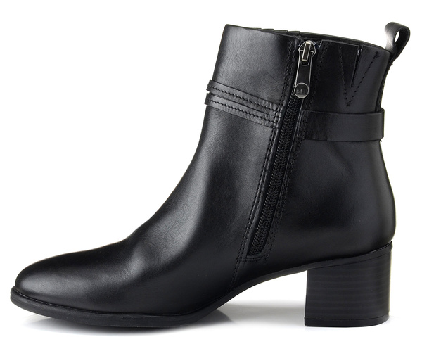 Botki damskie czarne Marco Tozzi 25303 skórzane na obcasie jesienne