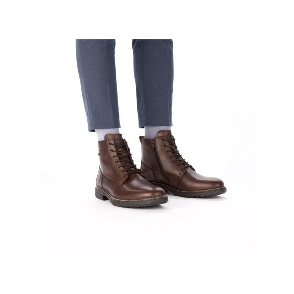 Buty męskie botki zimowe Rieker 33143 trzewiki skórzane brązowe na zamek