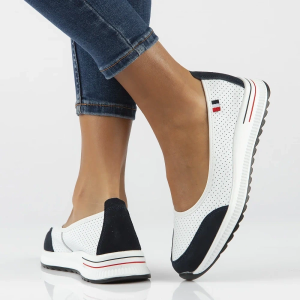 Baleriny damskie skórzane białe na niskiej platformie Filippo DP6134/26