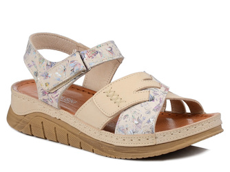 Sandały damskie beżowe T.Sokolski L25-173 skórzane wygodne na rzep