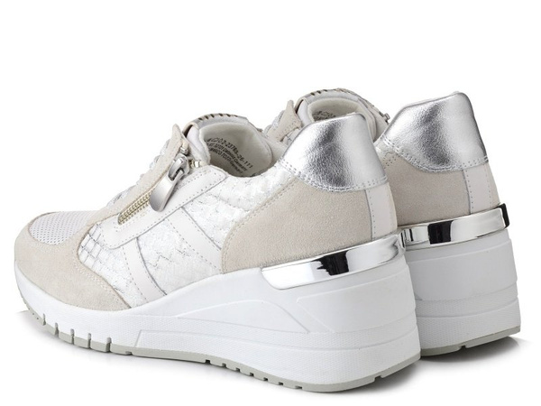 Sneakersy damskie białe Marco Tozzi 2-23765-26 na koturnie skórzane