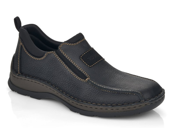 Półbuty męskie czarne Rieker 05363 skórzane wsuwane tęgość szersza H