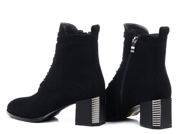 Botki damskie jesienne na obcasie DiA T1207 zamszowe czarne ocieplane