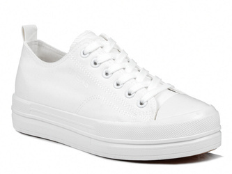 Trampki damskie całe białe na platformie tekstylne tenisówki News 7199