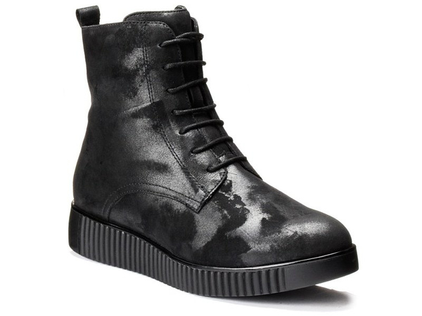 Botki damskie Caprice 25201 zimowe skórzane czarne ocieplane sznurowane