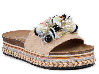Klapki damskie na platformie na lato beżowe z ozdobą S.Barski HY077