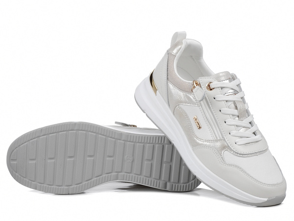 Sneakersy damskie buty na koturnie białe skórzane z zamkiem Evento 8239