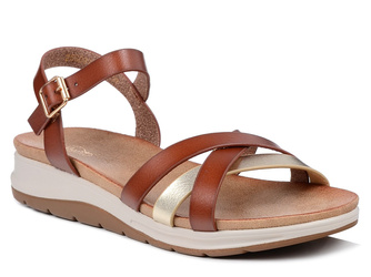 Sandały damskie brązowe Evento 8519 na niskiej koturnie na lato lekkie