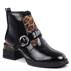 Botki damskie czarne Loretta Vitale C6909 skórzane lakierowane ocieplane