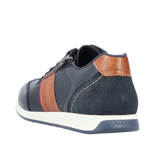 Półbuty męskie Rieker 111927 sportowe skórzane granatowe z zamkiem