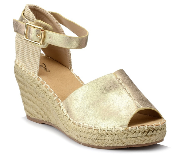 Sandały damskie espadryle Evento 0153 na koturnie złote 