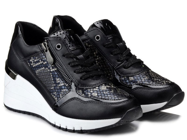 Sneakersy damskie czarne Marco Tozzi 2-23743-26 na koturnie sznurowane