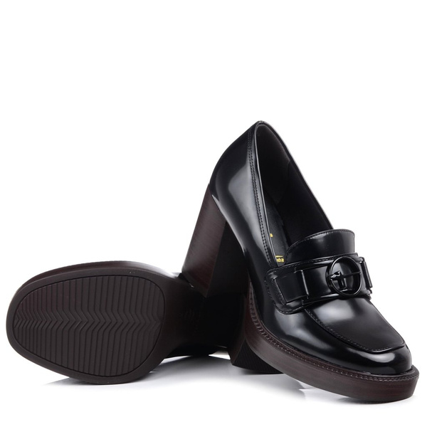 Półbuty damskie na wysokim obcasie czarne Tamaris 24407 wsuwane