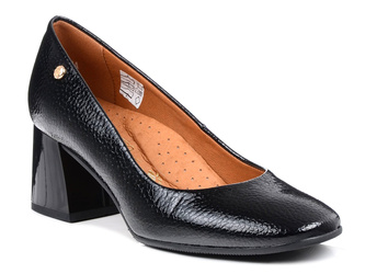 Czółenka damskie czarne Venetto 2041 na obcasie skórzane lakierowane