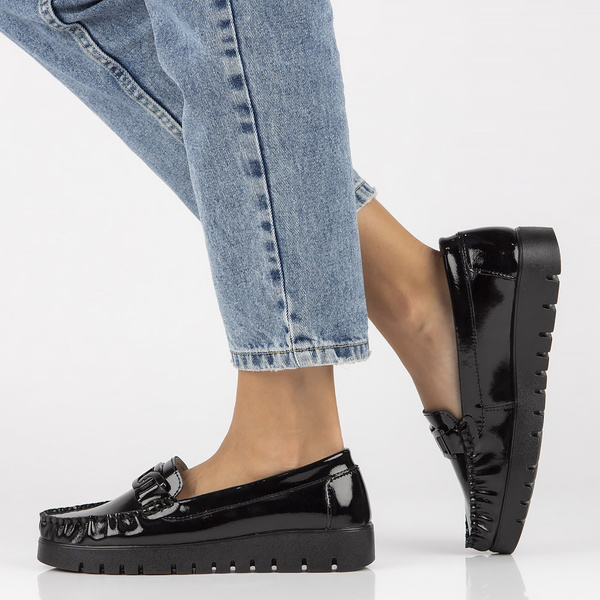 Buty damskie mokasyny skórzane czarne na platformie Filippo 3334