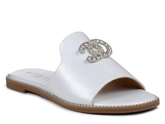 Klapki damskie płaskie srebrne na lato eleganckie S.Barski KV27-050