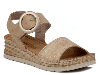 Sandały damskie na niskim koturnie beżowo złote Inblu RV-13