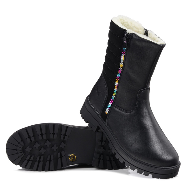 Buty zimowe dziecięce botki dziewczęce ocieplane czarne Wojtyłko 25078