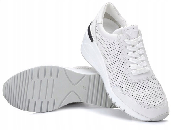 Sneakersy damskie Marco Tozzi 23500 buty na koturnie białe skórzane