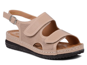 Sandały damskie beżowe Loretta Vitale W4709 skórzane na rzepy wygodne