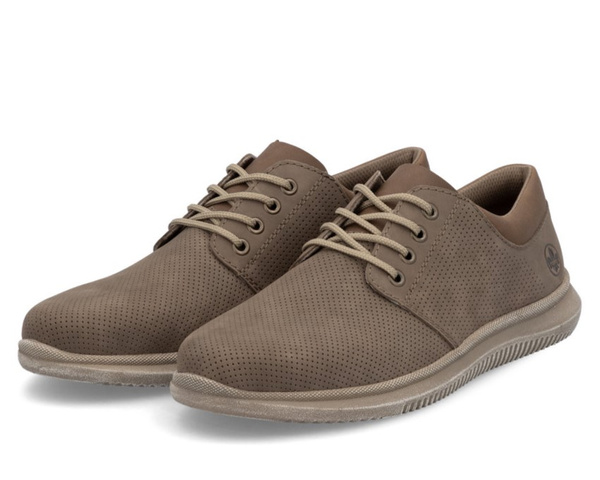 Półbuty męskie beżowe Rieker 10405 tęgość H letnie skórzane sznurowane