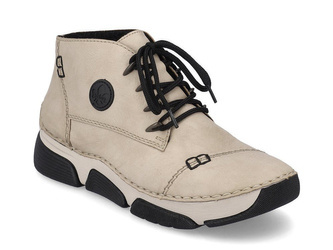 Botki damskie zimowe ocieplane Rieker 45902 sznurowane za kostkę beżowe