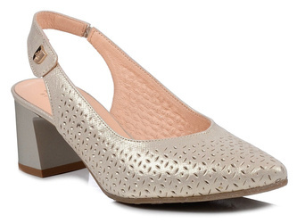 Czółenka damskie skórzane na obcasie z odkrytą piętą złote Bioeco 4149