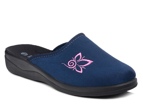  Kapcie damskie pantofle domowe zakryte Inblu CU-2D granatowe z haftem