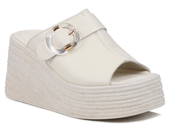 Klapki damskie całe beżowe T.Sokolski L25-253 na platformie skórzane