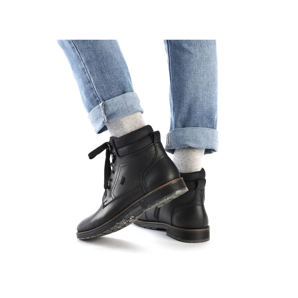 Buty męskie zimowe Rieker F4544-00 trzewiki ocieplane skórzane czarne 