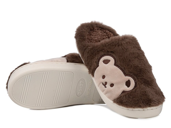 Kapcie damskie ciepłe ciapy domowe wsuwane brązowe Unisoft 7540