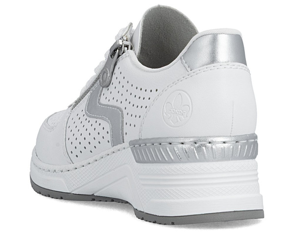Sneakersy damskie białe Rieker N4340-80 półbuty skórzane na koturnie