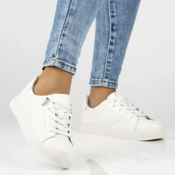 Sneakersy damskie białe Filippo DP6808/25 półbuty sznurowane skórzane	